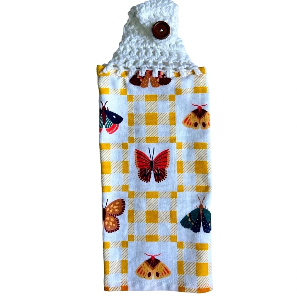 Hand Crafted Colorful Butterflies Hanging Hand Towel Crochet Top